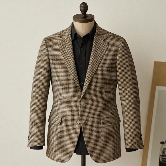 J Crew Ludlow Blazer Mens 42R Tan Check Wool Blend Tailored Sport Coat Jacket - Picture 4 of 16